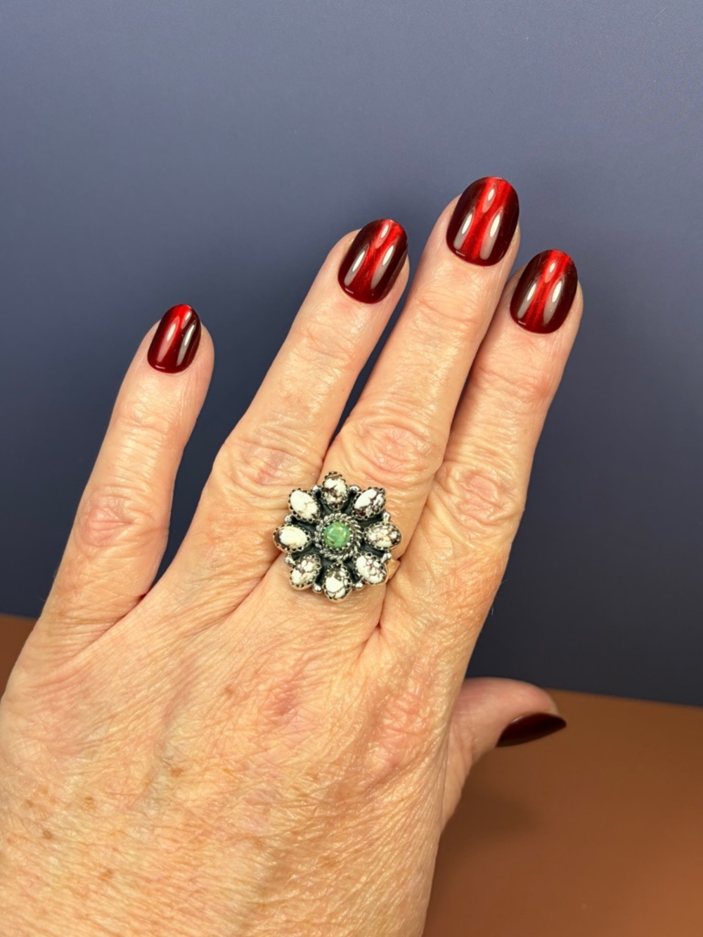 925 Sterling Silver Wild Horse Emerald Valley Cluster Ring